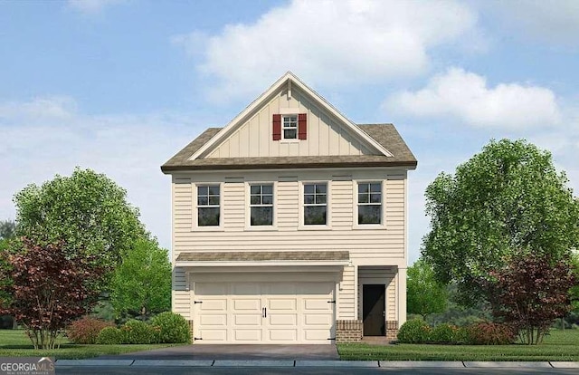 craftsman house with board and batten siding and an attached garage
