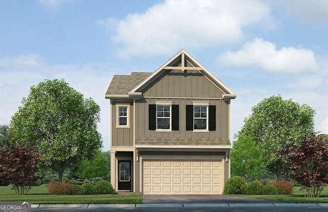 view of front facade featuring an attached garage and board and batten siding
