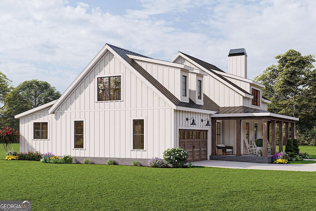 6586 Kenimer Rd, Clermont, GA 30527 - rear view of property with a standing seam roof, board and batten siding, and a lawn