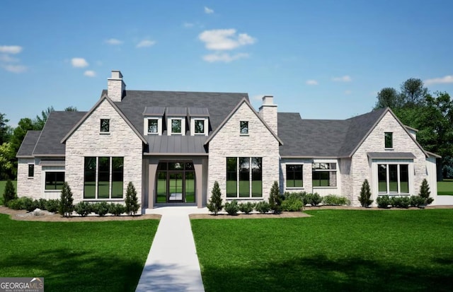 117 Kinney Creek Ln, Pendergrass, GA 30567 - view of front of house featuring a chimney, a standing seam roof, and a front lawn