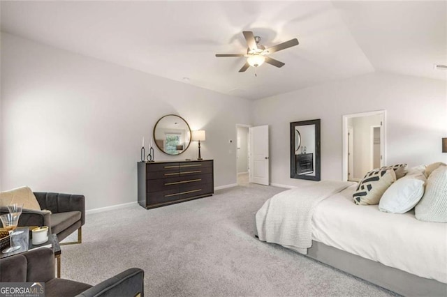 3964 Riverchess Dr SW, Atlanta, GA 30331 - bedroom with light colored carpet, baseboards, vaulted ceiling, and ceiling fan