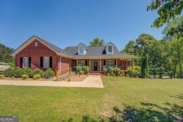 637 Lakeview Dr, Newborn, GA 30056 - cape cod home with brick siding, a porch, and a front lawn