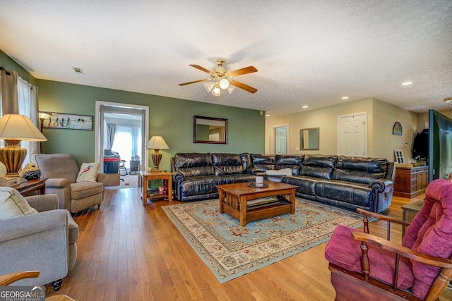 637 Lakeview Dr, Newborn, GA 30056 - living area featuring a ceiling fan, wood-type flooring, and recessed lighting