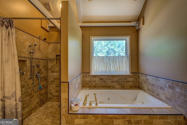 637 Lakeview Dr, Newborn, GA 30056 - bathroom featuring a tile shower and a whirlpool tub