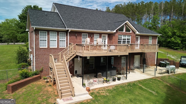 637 Lakeview Dr, Newborn, GA 30056 - back of house with brick siding, stairway, a wooden deck, and a patio area