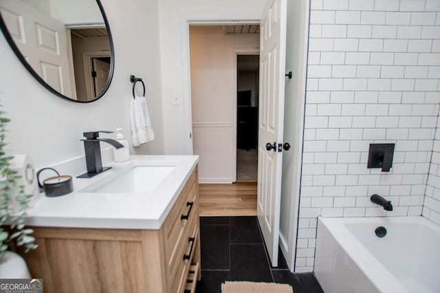 4529 Lakeview Dr, Powder Springs, GA 30127 - full bathroom with vanity, tile patterned floors, and shower / tub combination