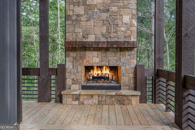 detailed view of an outdoor stone fireplace