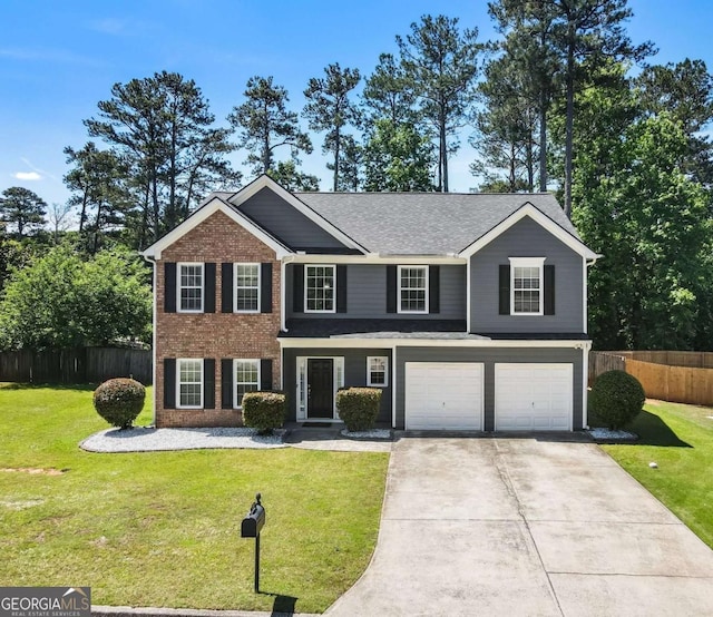 view of front of house with an attached garage, concrete driveway, and brick siding