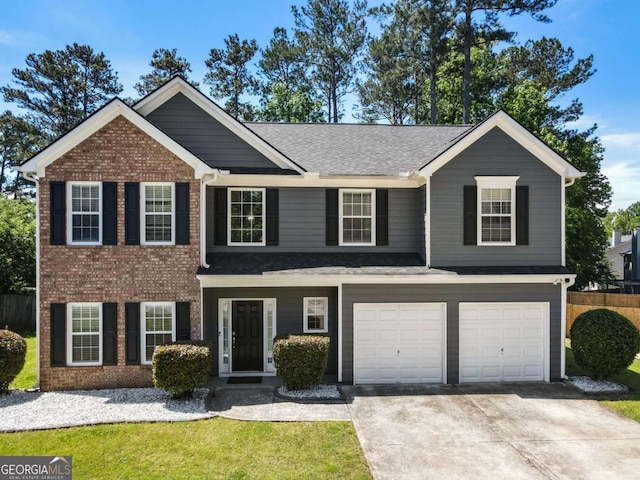 view of front facade featuring concrete driveway, a garage, and brick siding