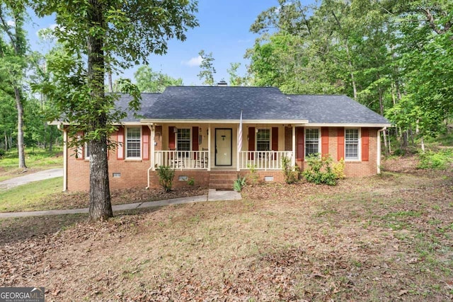 368 Henry Higgins Rd, Jackson, GA 30233 - ranch-style house featuring covered porch, crawl space, brick siding, and a shingled roof