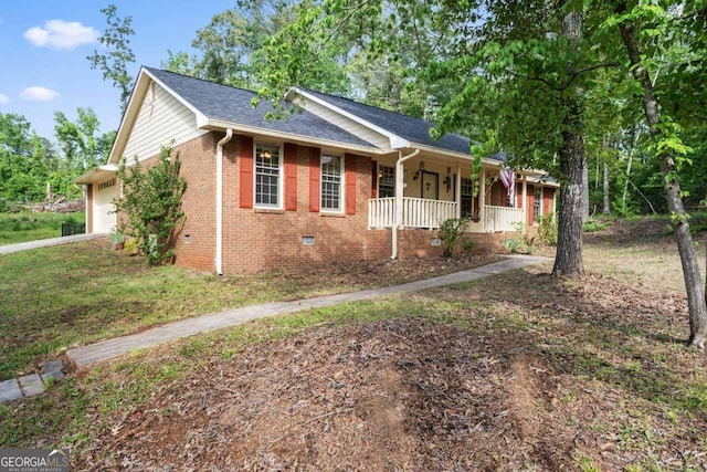 368 Henry Higgins Rd, Jackson, GA 30233 - view of front of property featuring a porch, a garage, brick siding, crawl space, and a shingled roof