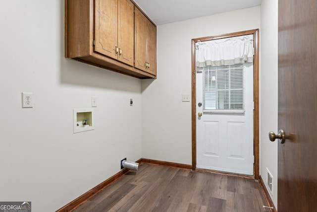 368 Henry Higgins Rd, Jackson, GA 30233 - washroom with cabinet space, dark wood-style flooring, hookup for a washing machine, hookup for an electric dryer, and baseboards
