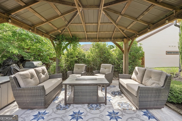 view of patio / terrace featuring outdoor lounge area and a gazebo