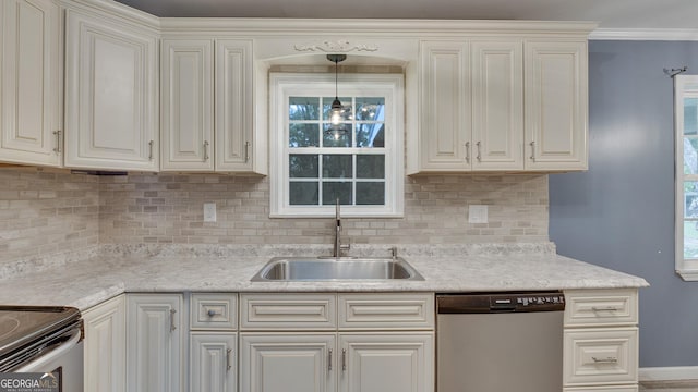 19 Fernwood Way NE, Rome, GA 30161 - kitchen with dishwasher, a sink, backsplash, light countertops, and pendant lighting