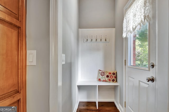 mudroom featuring baseboards and wood finished floors