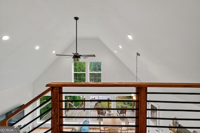 detailed view of recessed lighting and ceiling fan