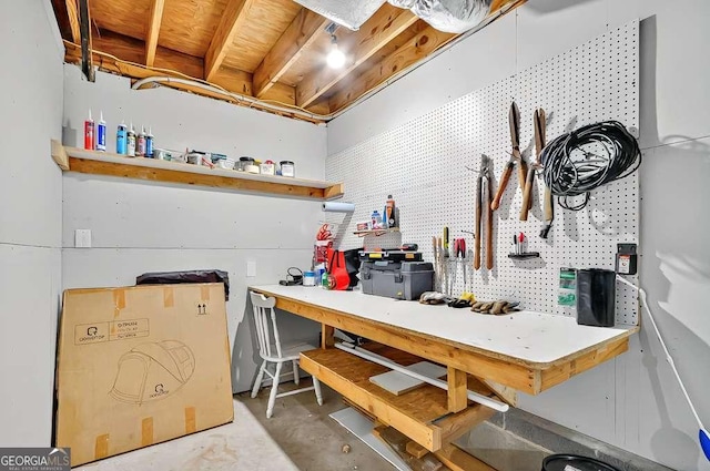 kitchen with concrete floors and open shelves