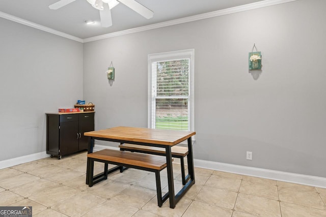 510 Jenna Trl, Mcdonough, GA 30252 - dining area featuring crown molding, baseboards, ceiling fan, and light tile patterned floors