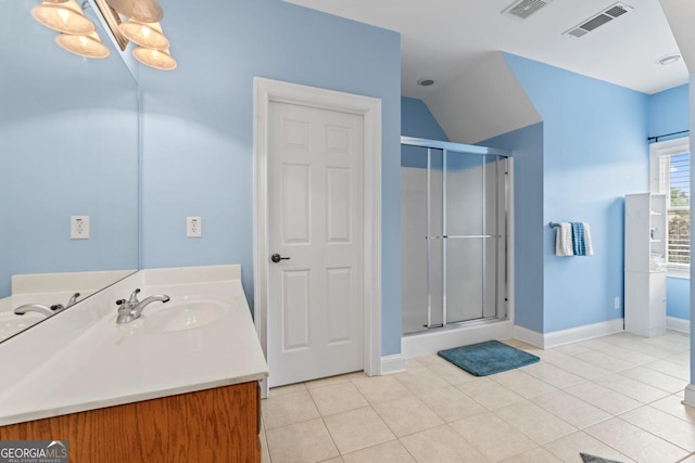 510 Jenna Trl, Mcdonough, GA 30252 - full bath featuring a shower stall, baseboards, vanity, and tile patterned floors