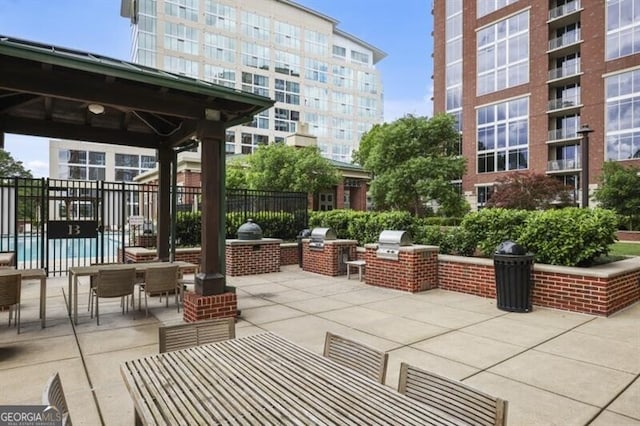 1820 Peachtree St Unit 311, Atlanta, GA 30309 - view of patio featuring area for grilling, fence, a grill, a gazebo, and outdoor dining space