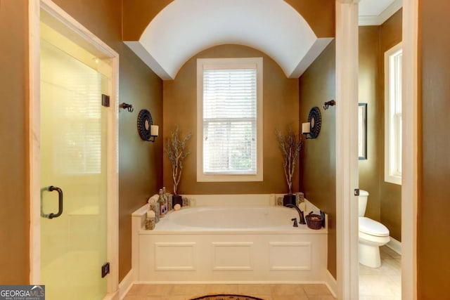 18 Enclave Cir, Savannah, GA 31419 - bathroom featuring toilet, a bath, a stall shower, tile patterned floors, and baseboards