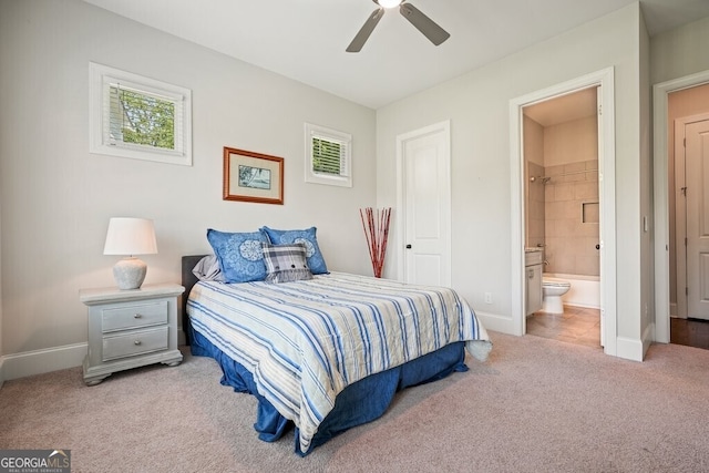 2861 Digna Ct, Acworth, GA 30101 - carpeted bedroom with ensuite bathroom and a ceiling fan
