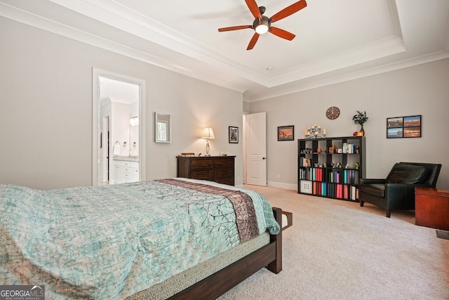 2861 Digna Ct, Acworth, GA 30101 - bedroom with carpet, a raised ceiling, ornamental molding, and ensuite bathroom