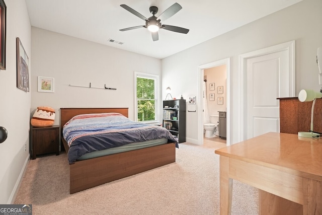 2861 Digna Ct, Acworth, GA 30101 - bedroom featuring carpet flooring, ensuite bathroom, and a ceiling fan