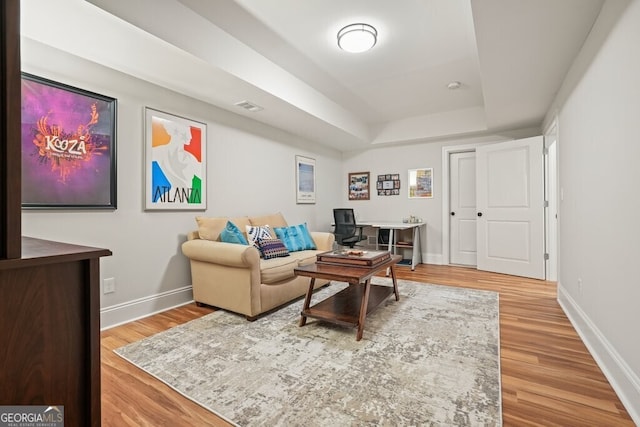 2861 Digna Ct, Acworth, GA 30101 - living area with a raised ceiling and wood finished floors