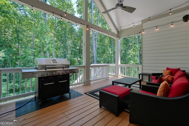 2861 Digna Ct, Acworth, GA 30101 - wooden terrace featuring an outdoor living space and ceiling fan