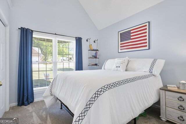 3 Bluegrass Pass, Newnan, GA 30263 - carpeted bedroom featuring lofted ceiling and baseboards