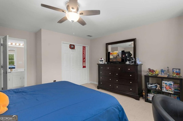 2759 Thomashire Trce, Marietta, GA 30066 - bedroom featuring carpet, a ceiling fan, a closet, and ensuite bath