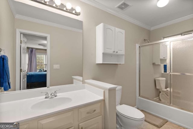 2759 Thomashire Trce, Marietta, GA 30066 - full bath with crown molding, toilet, vanity, and combined bath / shower with glass door
