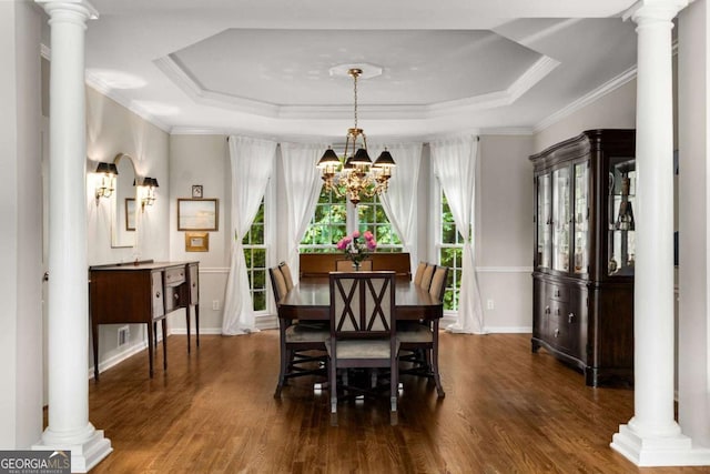 2759 Thomashire Trce, Marietta, GA 30066 - dining area with a tray ceiling, wood finished floors, ornamental molding, baseboards, and a chandelier