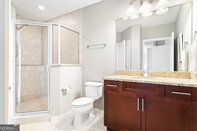 855 Peachtree St NE Unit 2203, Atlanta, GA 30308 - bathroom with a stall shower, toilet, tile patterned flooring, and baseboards