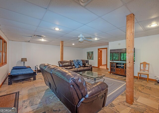 142 Hugh Dorsey Rd, Hartwell, GA 30643 - living area featuring a drop ceiling, baseboards, light stone finish floors, and recessed lighting