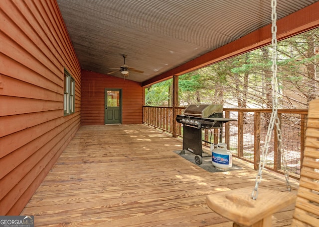 142 Hugh Dorsey Rd, Hartwell, GA 30643 - wooden terrace with ceiling fan and a grill