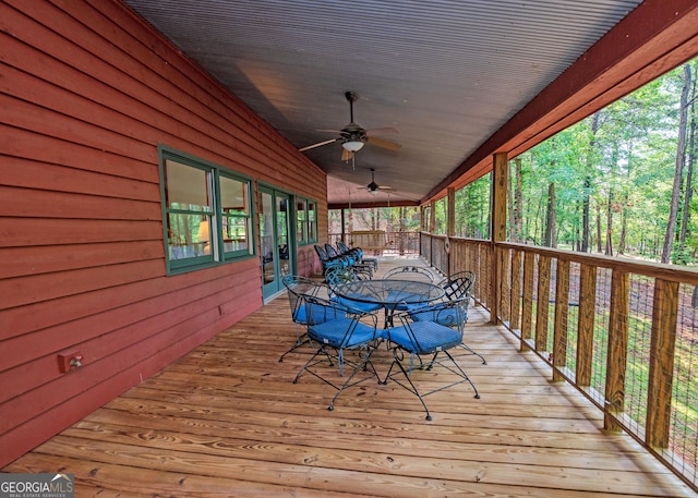 142 Hugh Dorsey Rd, Hartwell, GA 30643 - wooden deck featuring outdoor dining space and a ceiling fan