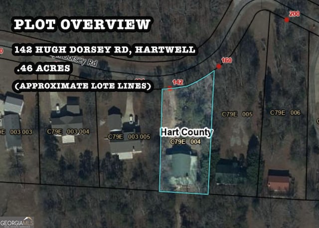 142 Hugh Dorsey Rd, Hartwell, GA 30643 - aerial overview of property's location featuring property parcel outlined