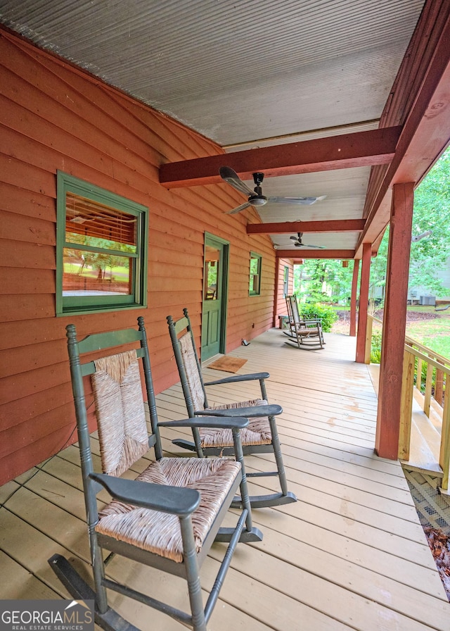 142 Hugh Dorsey Rd, Hartwell, GA 30643 - wooden deck featuring a porch and a ceiling fan
