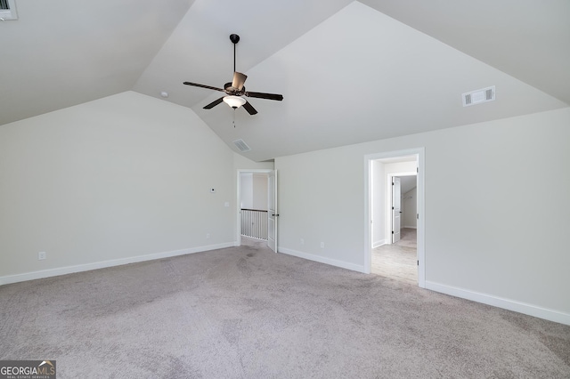 bonus room with a ceiling fan, vaulted ceiling, carpet, and baseboards
