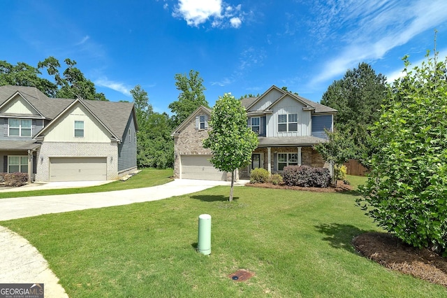 view of front facade with an attached garage, concrete driveway, and board and batten siding