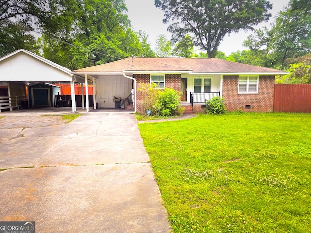 142 Wilshire Rd NE, Rome, GA 30161 - ranch-style house with crawl space, a porch, driveway, an attached carport, and brick siding