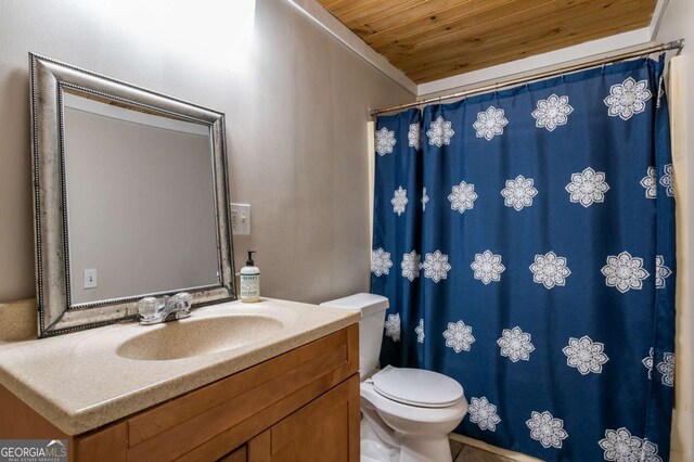 138 Mccombs Dr Unit 7, Blairsville, GA 30512 - full bathroom featuring wood ceiling, toilet, vanity, and a shower with shower curtain