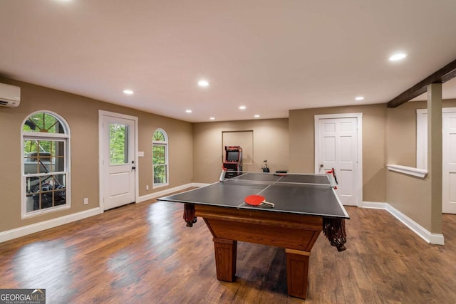 138 Mccombs Dr Unit 7, Blairsville, GA 30512 - rec room featuring baseboards, recessed lighting, dark wood-style floors, and a wall mounted air conditioner