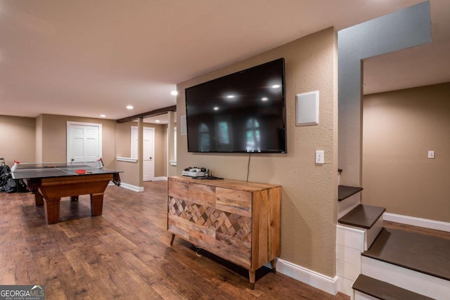 138 Mccombs Dr Unit 7, Blairsville, GA 30512 - recreation room with recessed lighting, wood finished floors, baseboards, a textured wall, and billiards