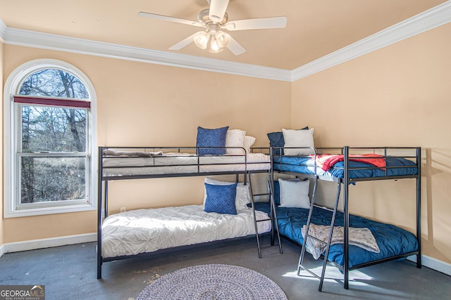 626 Palisade Dr, Ellijay, GA 30540 - bedroom featuring crown molding, carpet flooring, and a ceiling fan