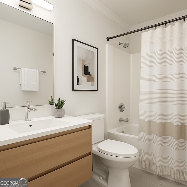 626 Palisade Dr, Ellijay, GA 30540 - bathroom with vanity, tile patterned floors, shower / tub combo, and crown molding