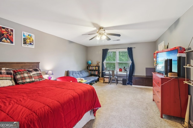 840 Yosemite Dr, Suwanee, GA 30024 - bedroom with light colored carpet and ceiling fan