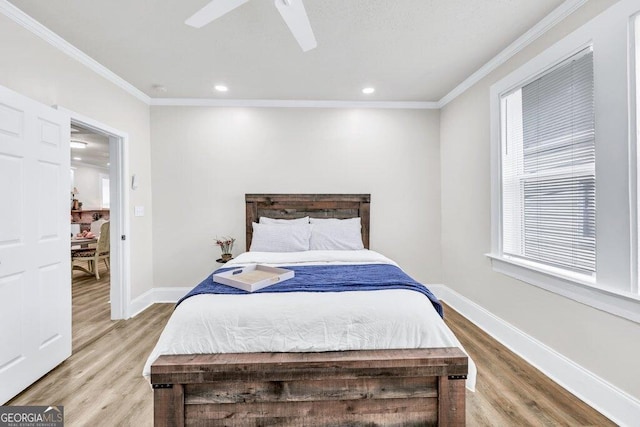 11 Poplar St, Porterdale, GA 30014 - bedroom featuring wood finished floors, crown molding, recessed lighting, baseboards, and ceiling fan